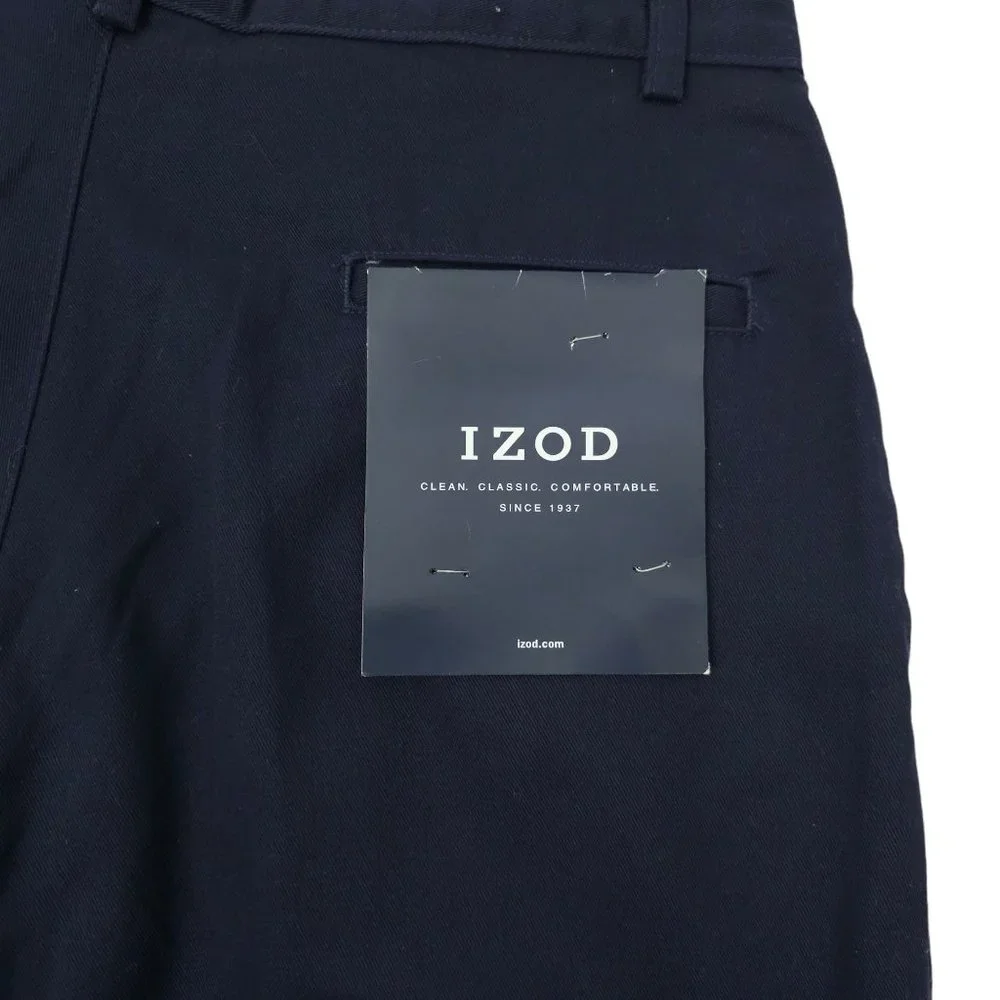 Izod Navy Blue Chino Pants Boys Size 20 Regular Cotton Pleated Front NEW